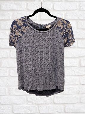 Lucky Brand‎ Navy Blue Floral Raglan Tee